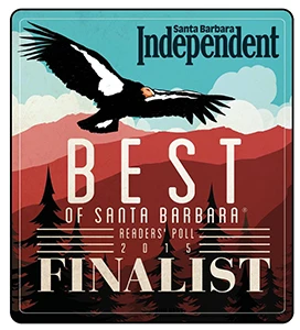 A badge announcing Crystal Chiropractic as a Best of Santa Barbara finalist