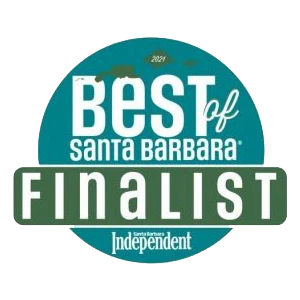 A badge displaying Crystal Chiropractic as a Best of Santa Barbara finalist